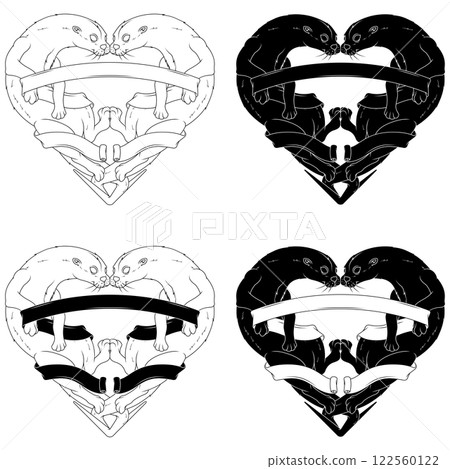 Couple of otters with ribbon forming a heart Couple of otters with ribbon forming a heart 122560122
