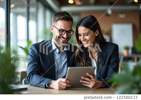 Professional Collaboration in Modern Office Setting Professional Collaboration in Modern Office Setting 122560215
