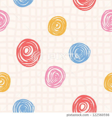 Polka dots seamless pattern crayon drawn. Circle confetti gingham endless background. Birthday round points by pencil repeat cover. Scribble spots marker draw. Vector surface design festive motif. Polka dots seamless pattern crayon drawn. Circle confetti gingham endless background. Birthday round points by pencil repeat cover. Scribble spots marker draw. Vector surface design festive motif. 122560598