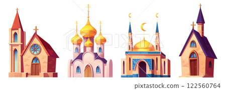 Church building cartoon set Church building cartoon set 122560764