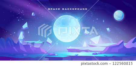 Space landscape cartoon with glow celestial bodies 122560815