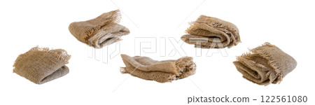 Set of burlap rags on white background Set of burlap rags on white background 122561080