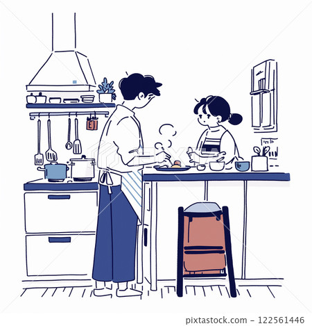 Two people cooking together in the kitchen 122561446