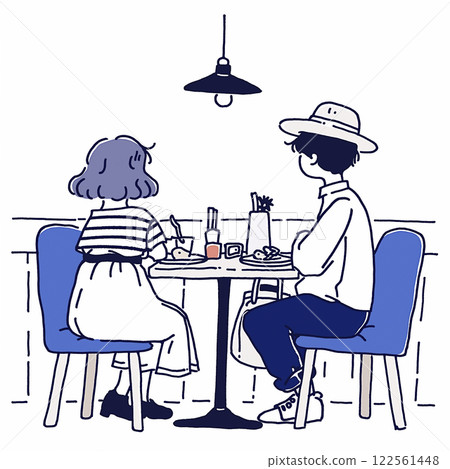 Two people eating at a restaurant 122561448
