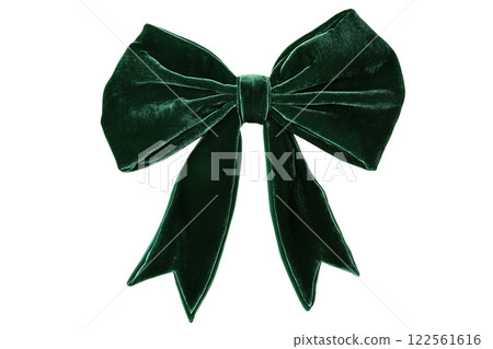 Dark green tied velvet bow for gift package decoration isolated on transparent and white background, PNG image. generative ai Dark green tied velvet bow for gift package decoration isolated on transparent and white background, PNG image. generative ai 122561616