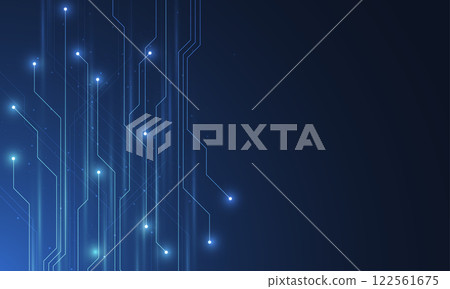 Abstract blue glowing line technology circuit board background design. Communication dot and line speed internet concept. Vector illustration 122561675