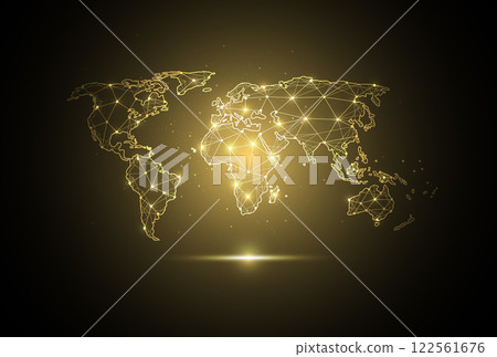 Abstract global network connection on gold background. World map point and line composition concept of global business Abstract global network connection on gold background. World map point and line composition concept of global business 122561676