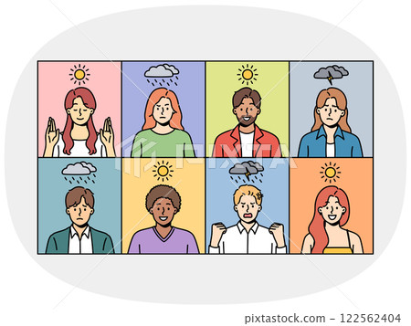 People experiencing mood swings due to weather conditions and cloudiness or magnetic storms in sun 122562404