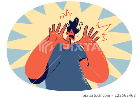 Terrified man make hand gesture Terrified man make hand gesture 122562468
