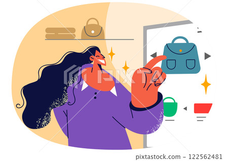 Woman buy handbag on application 122562481