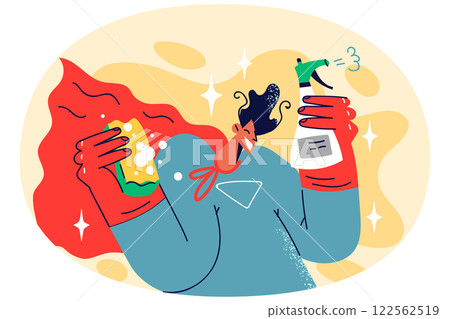Smiling man in superhero costume housekeeping 122562519