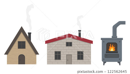 Collection of Autumn forest themed small house and fireplace Collection of Autumn forest themed small house and fireplace 122562645