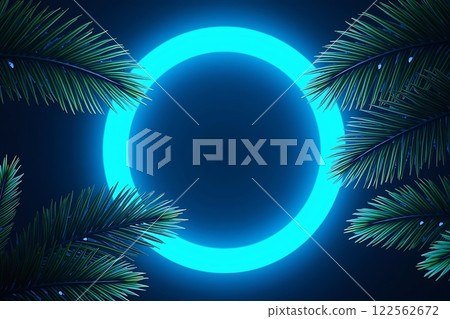 Futuristic Neon Circle with Tropical Leaves 122562672
