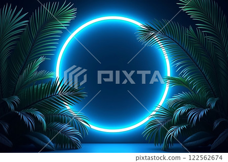 Futuristic Neon Circle with Tropical Leaves Futuristic Neon Circle with Tropical Leaves 122562674