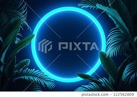 Futuristic Neon Circle with Tropical Leaves Futuristic Neon Circle with Tropical Leaves 122562809