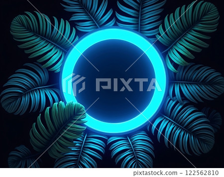 Futuristic Neon Circle with Tropical Leaves Futuristic Neon Circle with Tropical Leaves 122562810