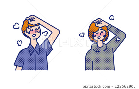 一名年輕男子和一名女子發燒並且似乎呼吸急促 一名年輕男子和一名女子發燒並且似乎呼吸急促 122562903