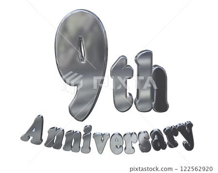 3DCG 字母“9 週年/9 週年紀念標誌閃耀”銀色,銀色 3DCG 字母“9 週年/9 週年紀念標誌閃耀”銀色,銀色 122562920