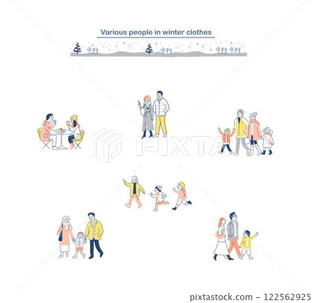 Various people walking winter set 122562925