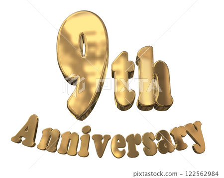 3DCG letters "9th Anniversary/9th Anniversary Mark Sparkling" Gold, Gold 3DCG letters "9th Anniversary/9th Anniversary Mark Sparkling" Gold, Gold 122562984
