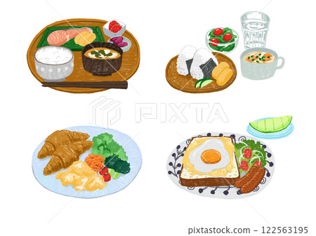 一組用色鉛筆繪製的早餐插圖 122563195