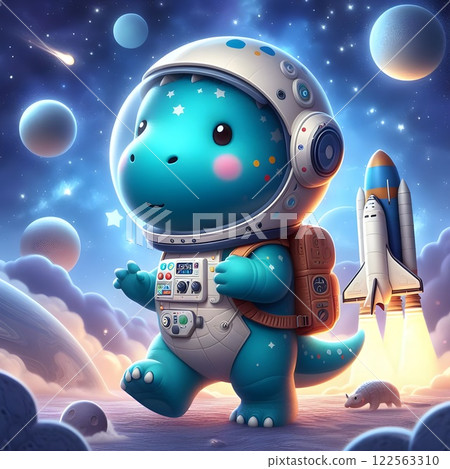 Cute Dinosaur with astronaut helmet. 122563310