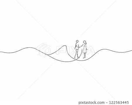 Minimalist Line Drawing of Two People Holding Hands 122563445