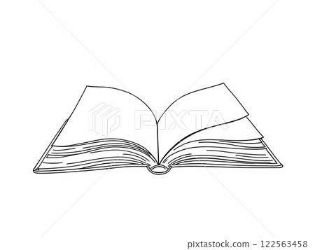 Line Art of an Open Book with Pages Turning 122563458