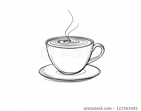 Line Art of a Steaming Coffee Cup with Swirl Line Art of a Steaming Coffee Cup with Swirl 122563485