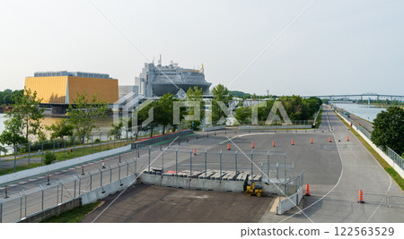 View of Notre Dame Island Circuit Gilles Villeneuve and Montreal Casino. Montreal, Quebec, Canada. 122563529