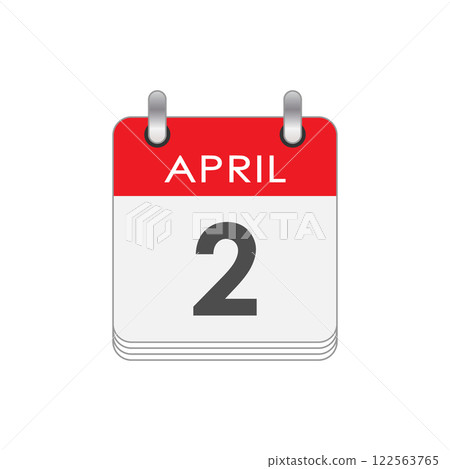 April 2. A leaf of the flip calendar with the date of April 2 122563765