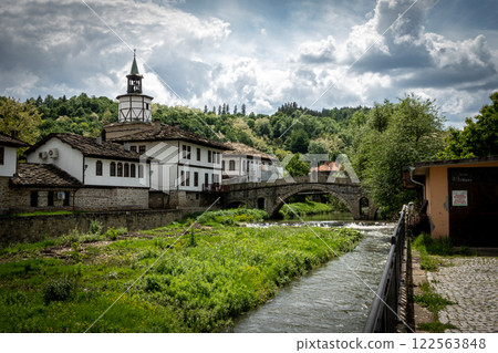 Tryavna old town with stone bridge and flowing river. Bulgaria. Spring Tryavna old town with stone bridge and flowing river. Bulgaria. Spring 122563848