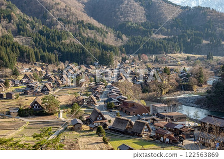 Shirakawa traditional village in Japan. Wooden houses. 122563869
