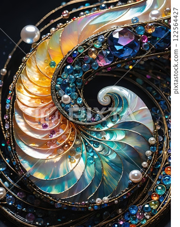 Kaleidoscopic Dreams in Mother-of-Pearl. Iridescent Spiral Fantasy 122564427