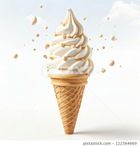 the AI Image Generator, White Soft Serve Ice Cream in a Waffle Cone 122564669