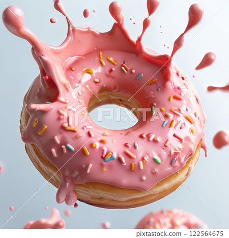 the AI Image Generator, pink Frosted Donut in Mid-Air the AI Image Generator, pink Frosted Donut in Mid-Air 122564675