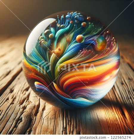 Colorful blown glass paperweight. 122565274