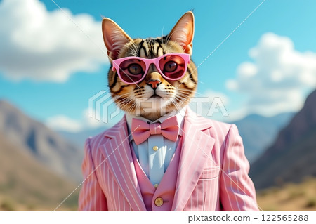 Stylish Tabby Cat in Pink Suit 122565288