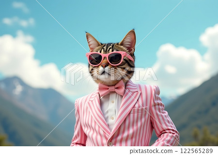 Stylish Tabby Cat in Pink Suit Stylish Tabby Cat in Pink Suit 122565289