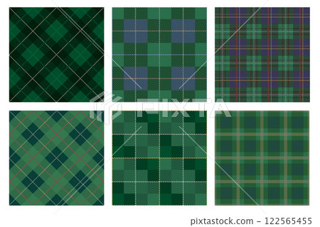 Set of green tartan checks seamless in both vertical and horizontal directions 122565455