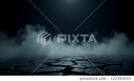 Mysterious Foggy Path with Moonlit Background Mysterious Foggy Path with Moonlit Background 122565634