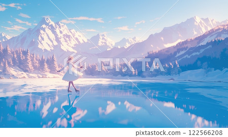 Anime style girl skating gracefully on ice 122566208
