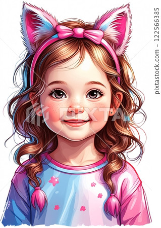 illustration of smiling baby girl wearing cat ears. Cute child in costume illustration of smiling baby girl wearing cat ears. Cute child in costume 122566385