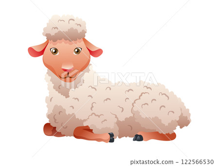 Small cartoon sheep. Lamb flat vector illustration. Funny baby sheep with curly wool. Farm animal art isolated on white background Small cartoon sheep. Lamb flat vector illustration. Funny baby sheep with curly wool. Farm animal art isolated on white background 122566530