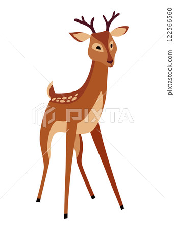 Deer animal icon. Cute spotted forest deer. Wild nature creature concept. Horny spotted reindeer vector illustration 122566560