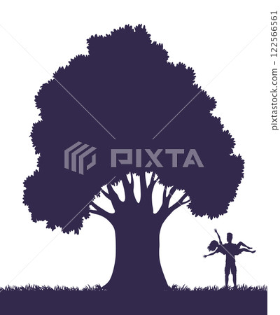Couples in love silhouette. Man and woman of different poses standing together. Romantic black silhouette of loving pair boy and girl under big tree. Vector illustration Couples in love silhouette. Man and woman of different poses standing together. Romantic black silhouette of loving pair boy and girl under big tree. Vector illustration 122566561