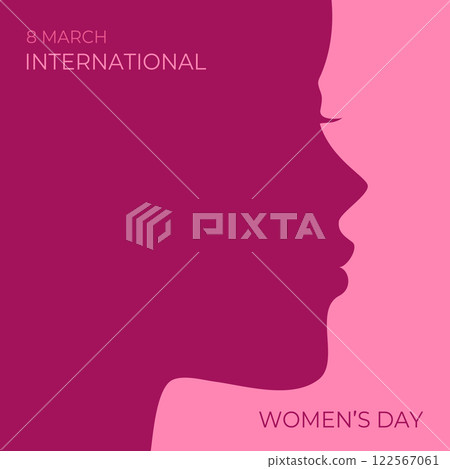 Happy International Womens Day 8th March. Woman face abstract silhouette. Vector illustration Happy International Womens Day 8th March. Woman face abstract silhouette. Vector illustration 122567061