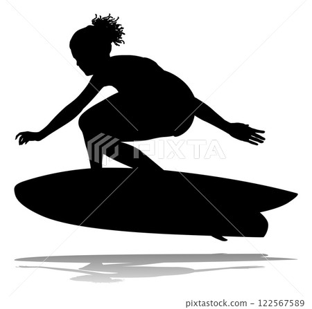 Woman Surfer Surfboard Female Surfer Silhouette 122567589