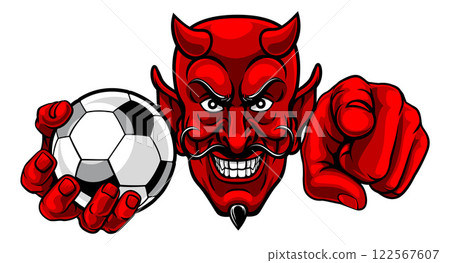 Devil Soccer Football Ball Mascot Illustration Devil Soccer Football Ball Mascot Illustration 122567607