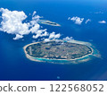 View of Tarama Island and Minna Island in Okinawa from the sky. The beautiful ocean spreads out before you. Photographed in 2024. 122568052